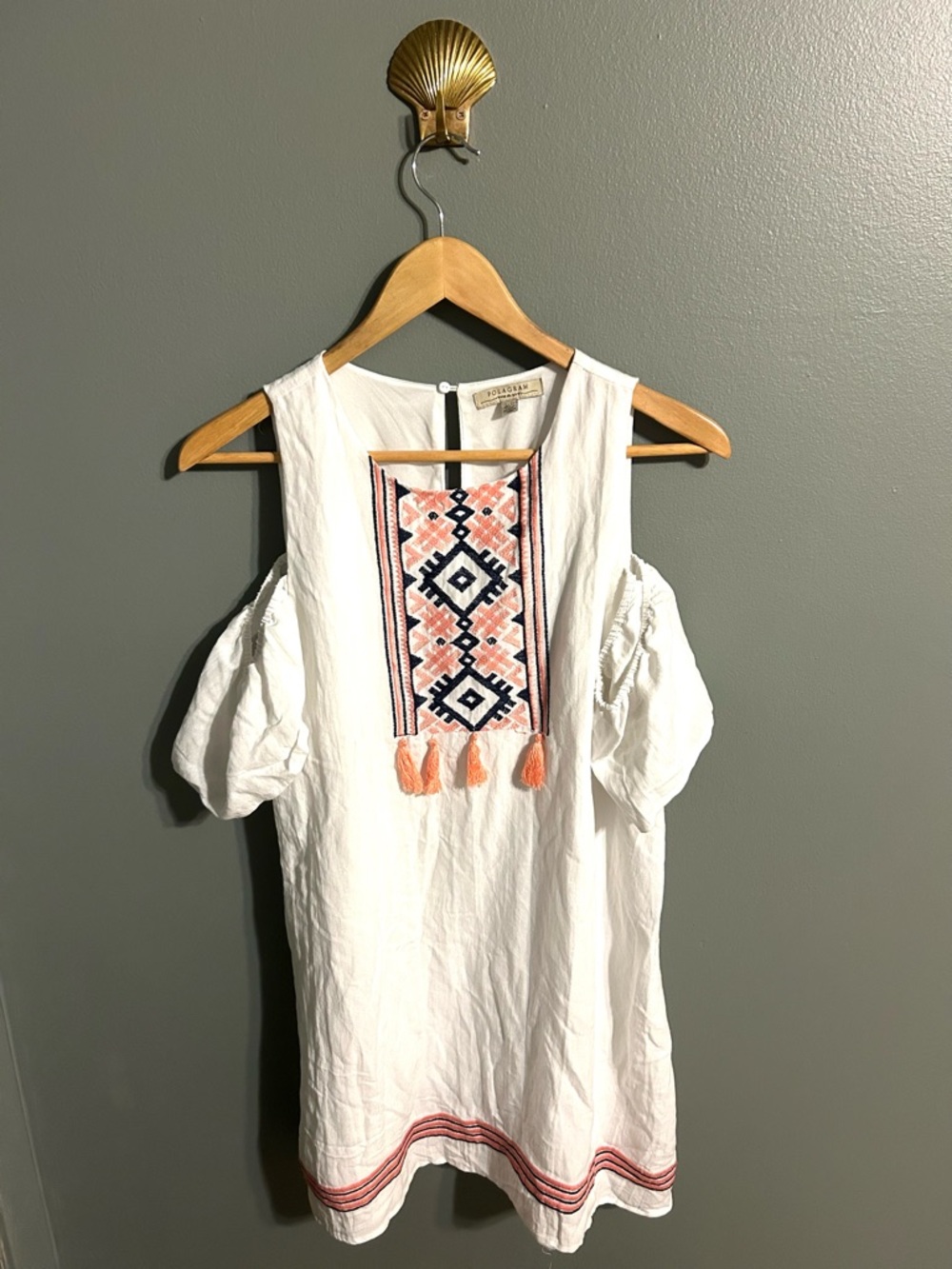 Closet Clear Out Polagram White Boho Embroidered Tassel Dress - Picture 5 of 9